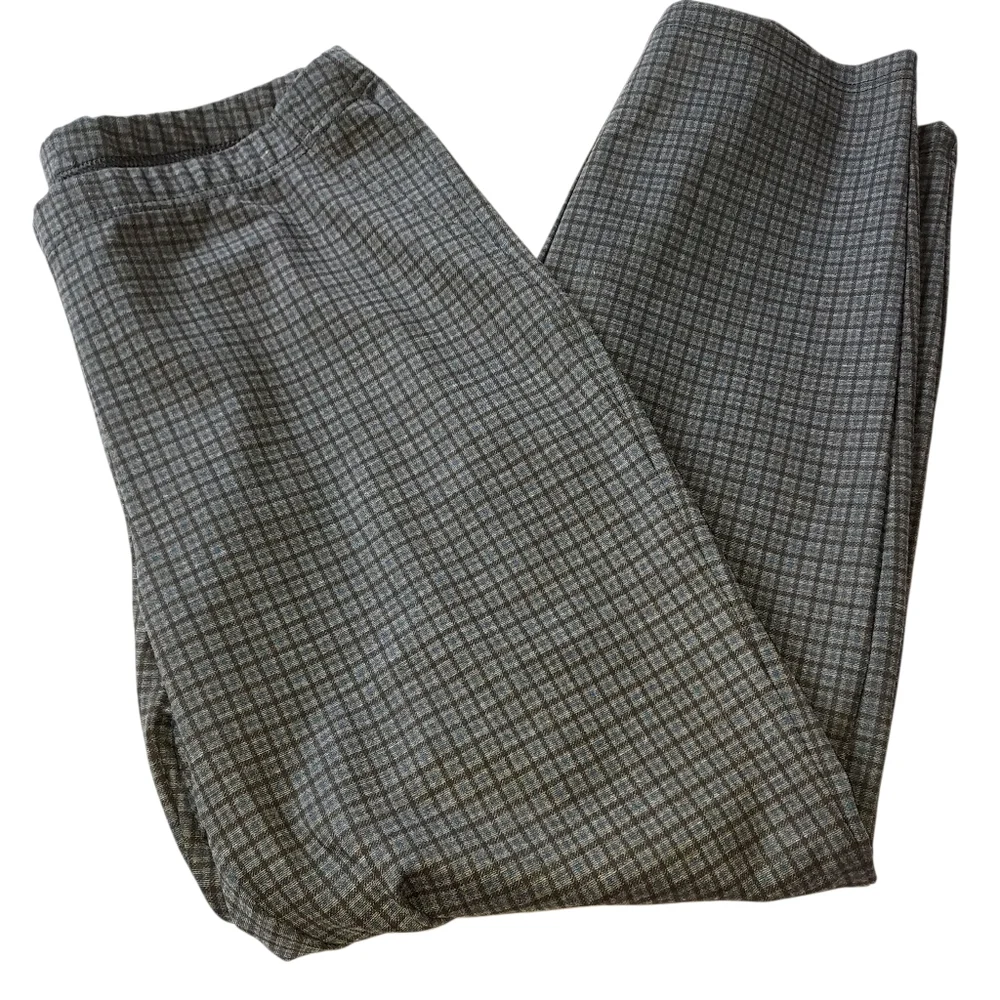 Utopia By Hue Women’s Large Dark Plaid Dress Pants Fall Winter Gray Blue Black